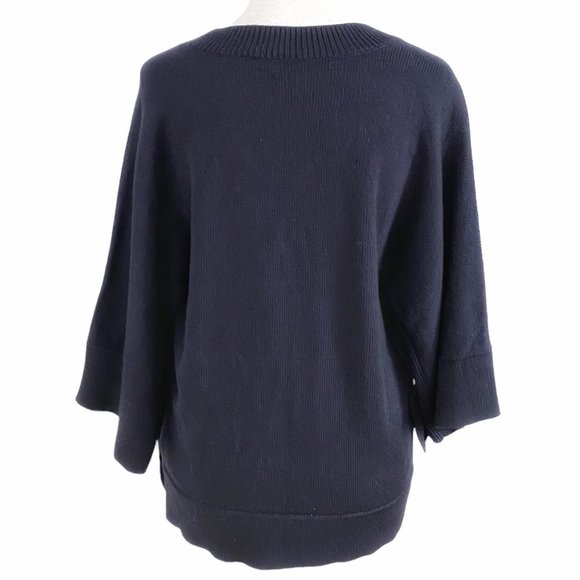COS 100% WOOL NAVY SIDE BUTTON CREWNECK WIDE HALF SLEEVES KNITTED SWEATER - XS - Picture 3 of 9